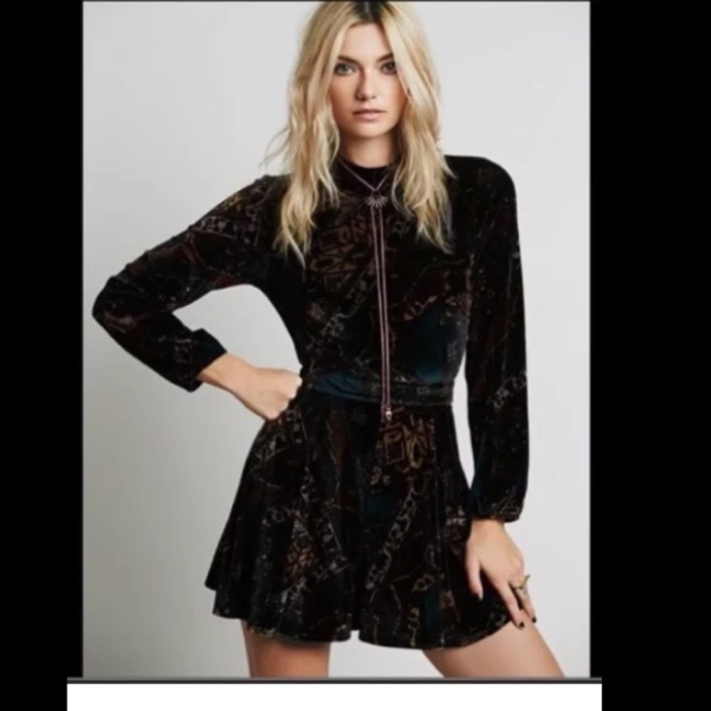 Free People Velvet Romper Long Sleeved Rustic